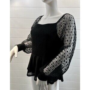VTG Anthropologie Top L Y2K Milkmaid Regency Whimsigoth Swiss Dot Sheer Sleeve